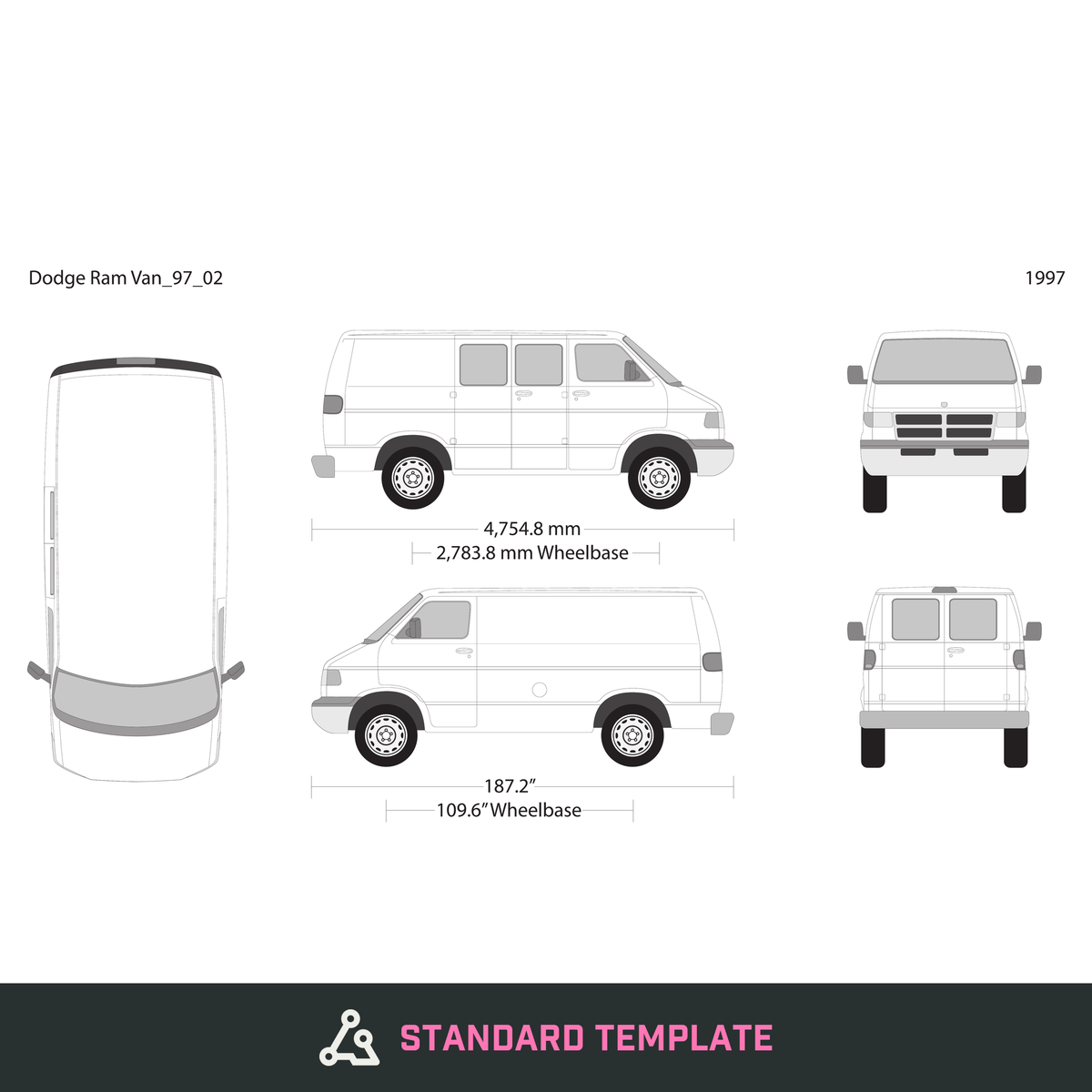 1997 Dodge Ram Van vector wrap template V02, Design-Ready PDF - GravBase
