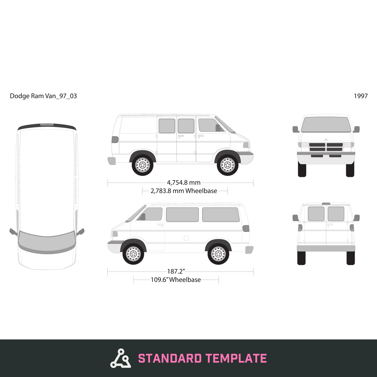 1997 Dodge Ram Van vector wrap template V03, Design-Ready PDF - GravBase