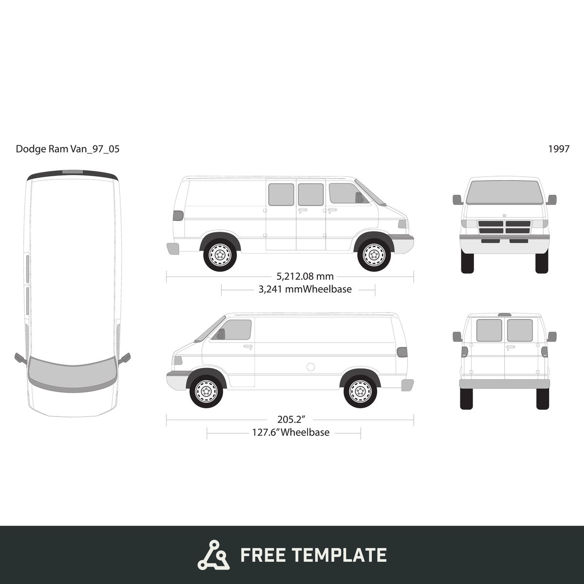 1997 Dodge Ram Van free vector vehicle wrap template - GravBase