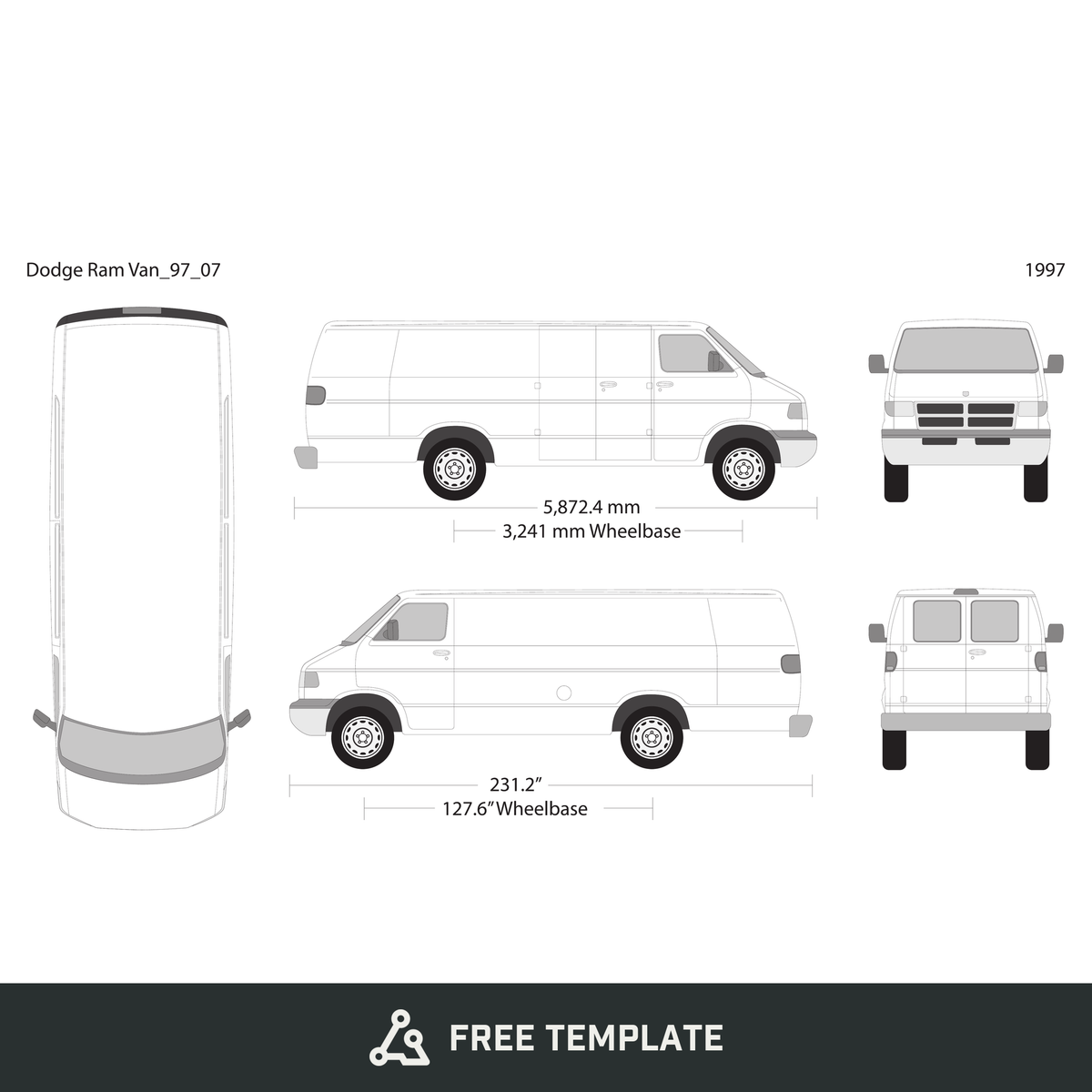 1997 Dodge Ram Van free vector vehicle wrap template - GravBase