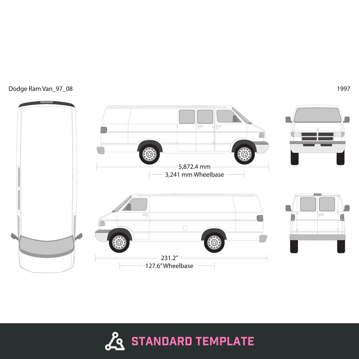 1997 Dodge Ram Van vector wrap template V08, Design-Ready PDF - GravBase