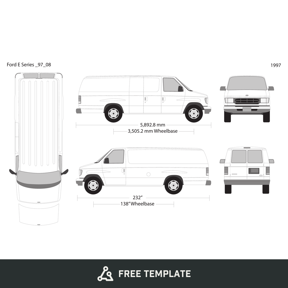 1997 Ford E Series free vector vehicle wrap template - GravBase