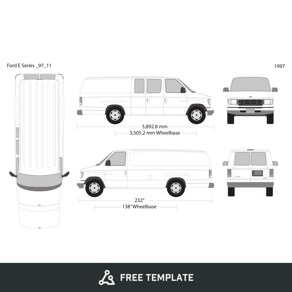 1997 Ford E Series free vector vehicle wrap template - GravBase