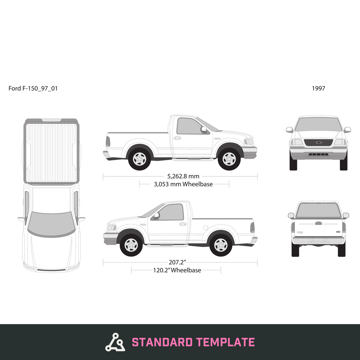 1997 Ford F-150 vector wrap template V01, Design-Ready PDF - GravBase