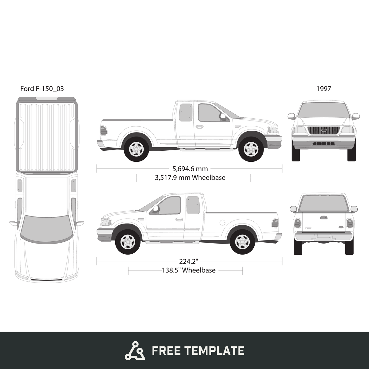 1997 Ford F-150 free vector vehicle wrap template - GravBase