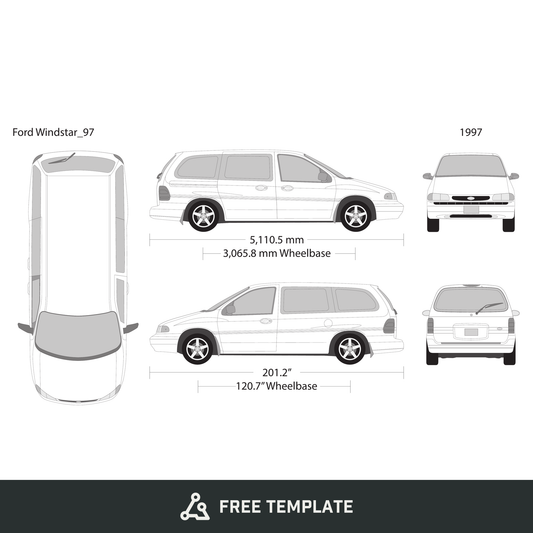 1997 Ford Windstar free vector vehicle wrap template - GravBase