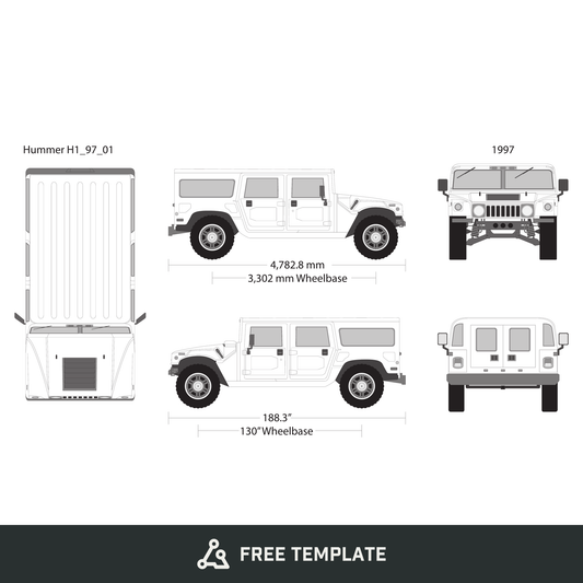 1997 Hummer H1 free vector vehicle wrap template - GravBase