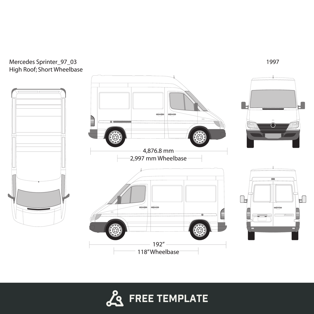 1997 Mercedes Sprinter free vector vehicle wrap template - GravBase