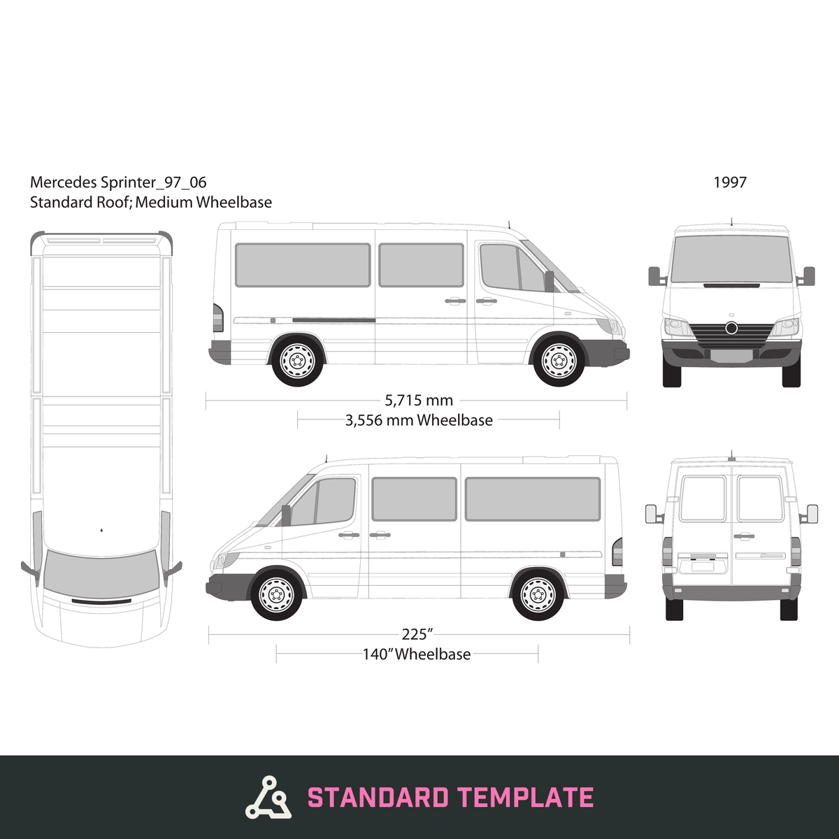 1997 Mercedes Sprinter vector wrap template V06, Design-Ready PDF - GravBase