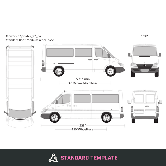 1997 Mercedes Sprinter vector wrap template V06, Design-Ready PDF - GravBase