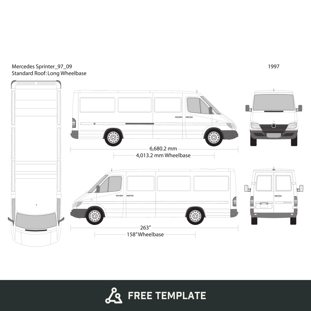 1997 Mercedes Sprinter free vector vehicle wrap template - GravBase