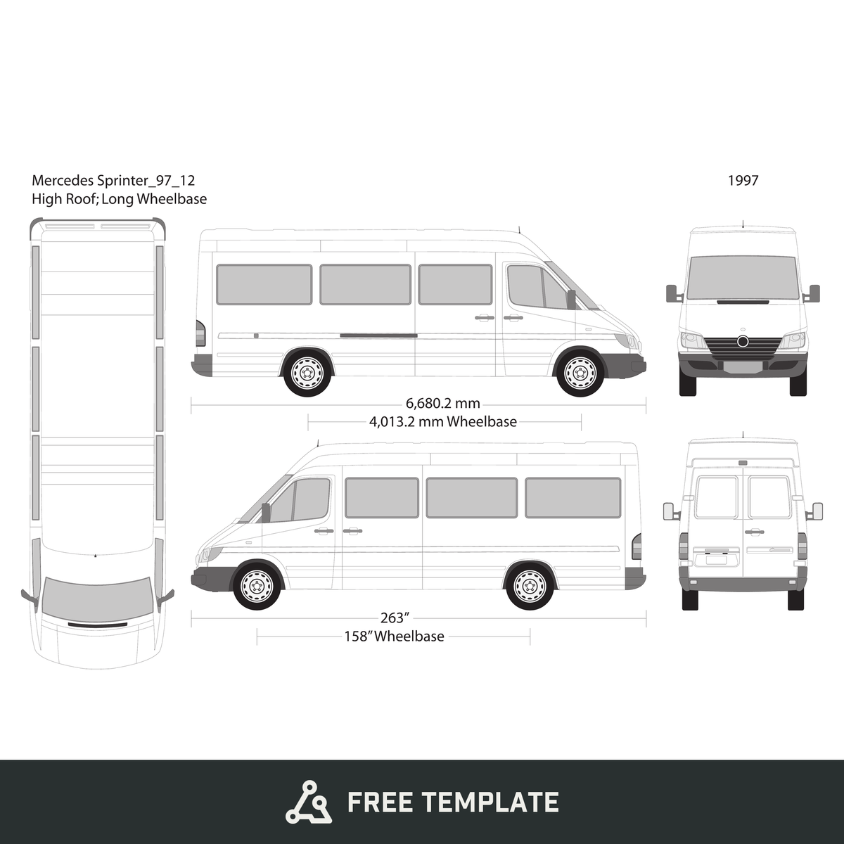 1997 Mercedes Sprinter free vector vehicle wrap template - GravBase