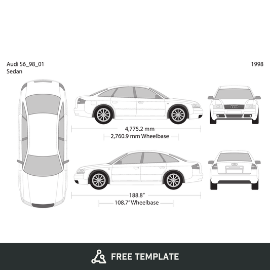 1998 Audi S6 free vector vehicle wrap template - GravBase