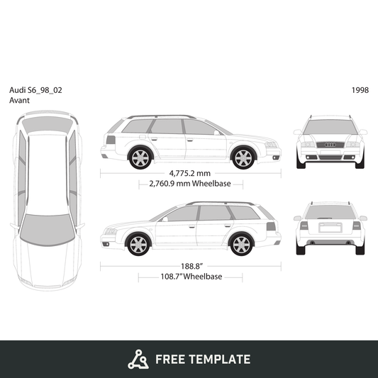 1998 Audi S6 free vector vehicle wrap template - GravBase