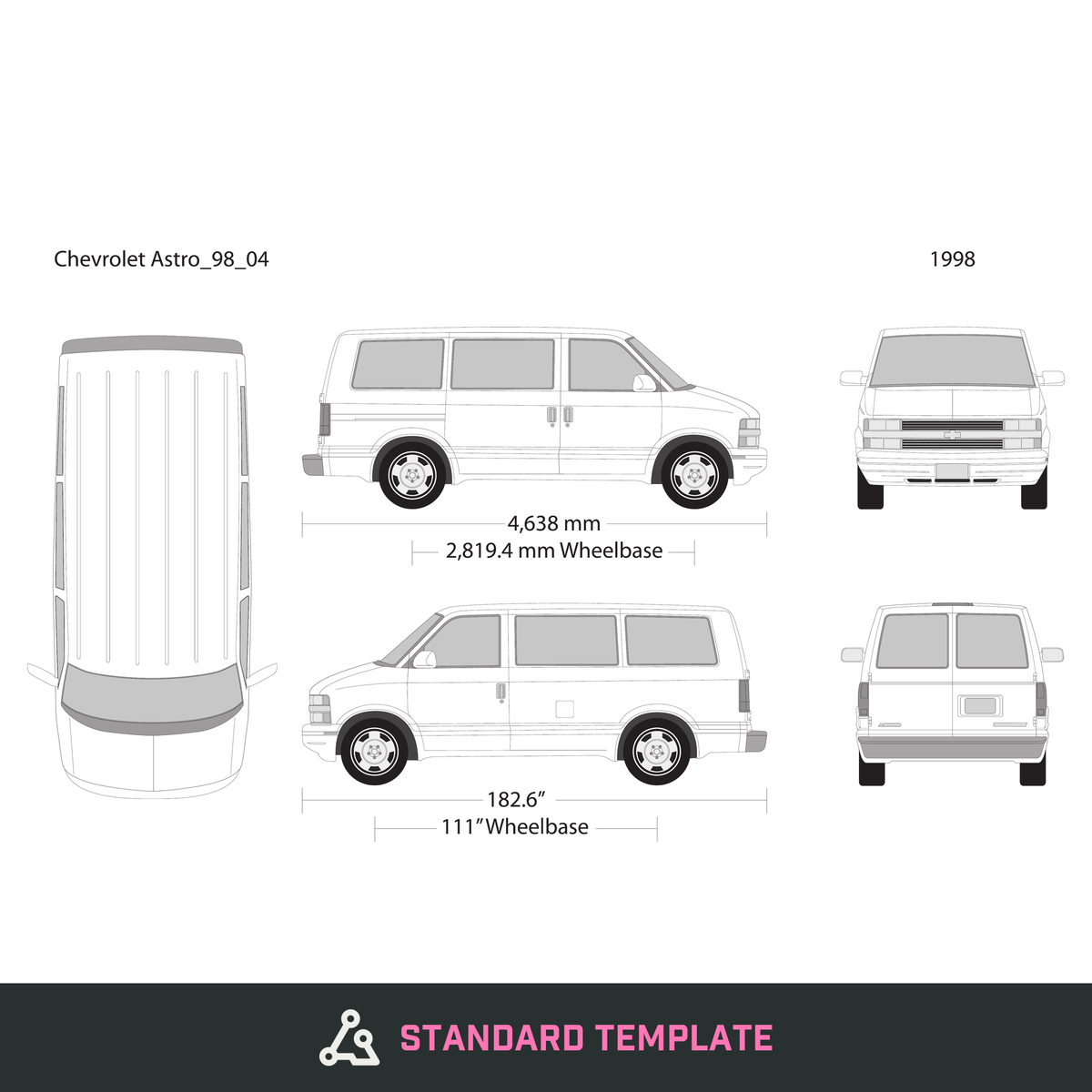 1998 Chevy Astro vector wrap template V04, Design-Ready PDF - GravBase