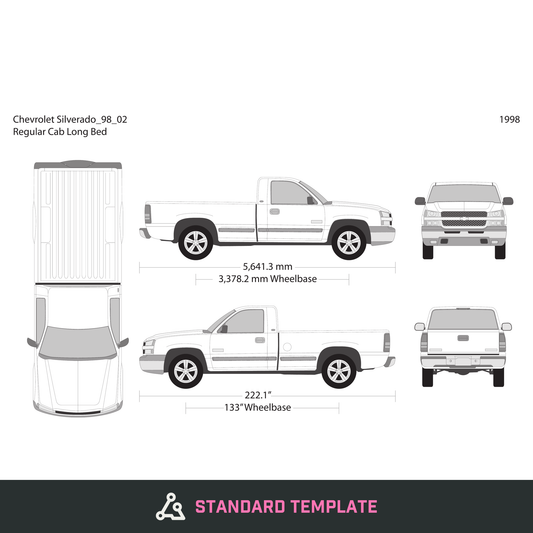 1998 Chevy Silverado 1500 vector wrap template V02, Design-Ready PDF - GravBase