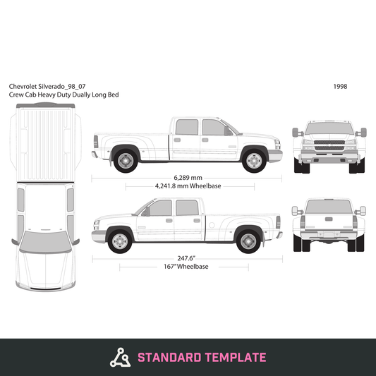 1998 Chevy Silverado 2500-3500 HD vector wrap template V07, Design-Ready PDF - GravBase