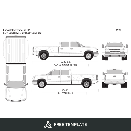 1998 Chevy Silverado 2500-3500 HD free vector vehicle wrap template - GravBase