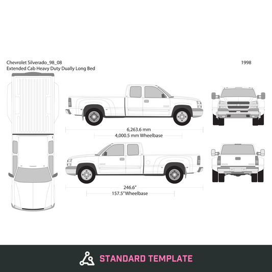 1998 Chevy Silverado 2500-3500 HD vector wrap template V08, Design-Ready PDF - GravBase