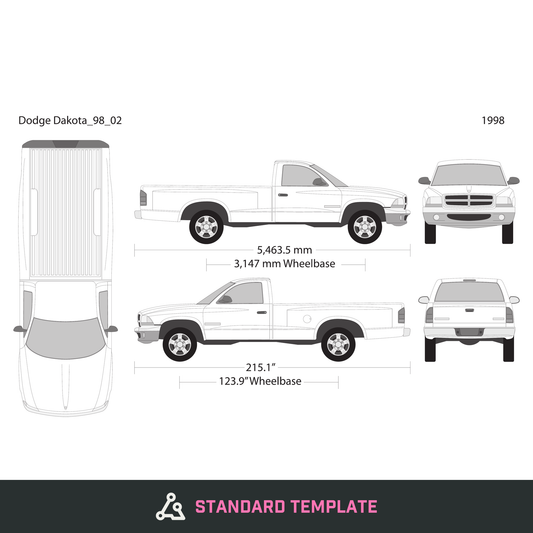 1998 Dodge Dakota vector wrap template V02, Design-Ready PDF - GravBase