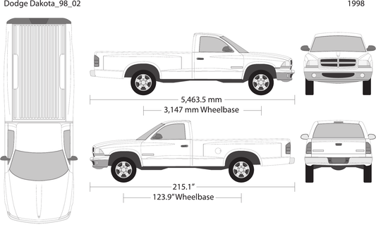 1998 Dodge Dakota Vector Wrap Template - GravBase