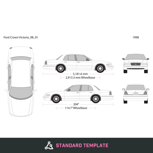 1998 Ford Crown Victoria vector wrap template, Design-Ready PDF - GravBase