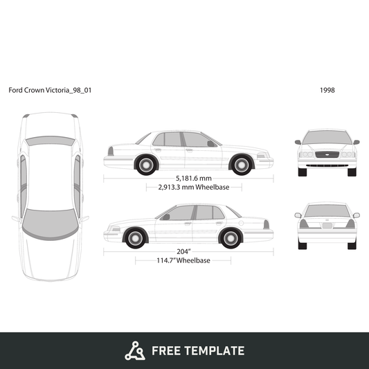 1998 Ford Crown Victoria free vector vehicle wrap template - GravBase