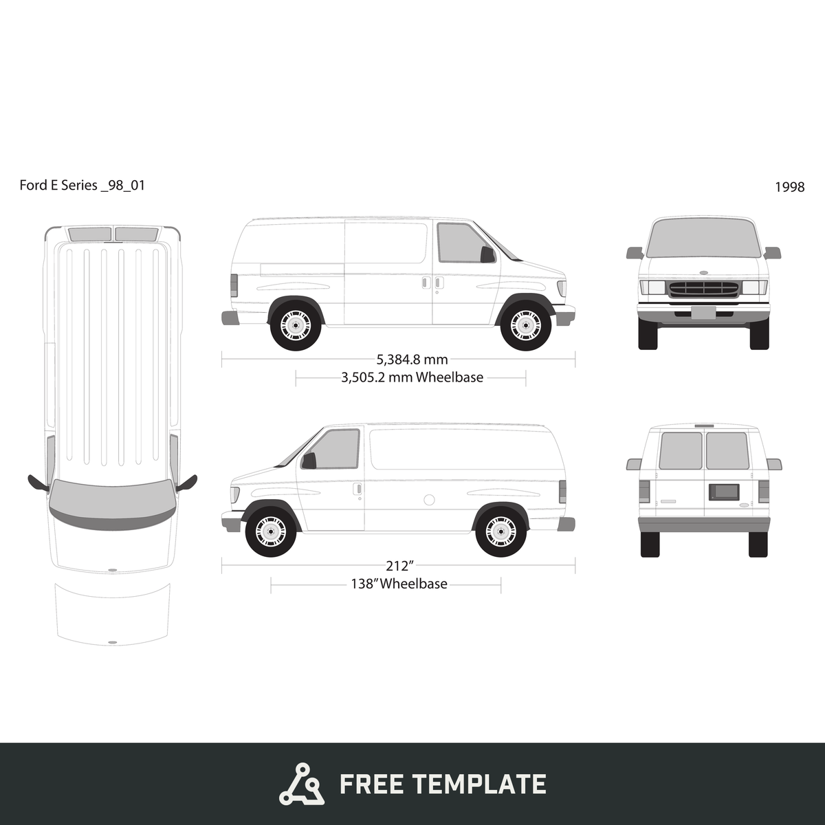 1998 Ford E Series free vector vehicle wrap template - GravBase