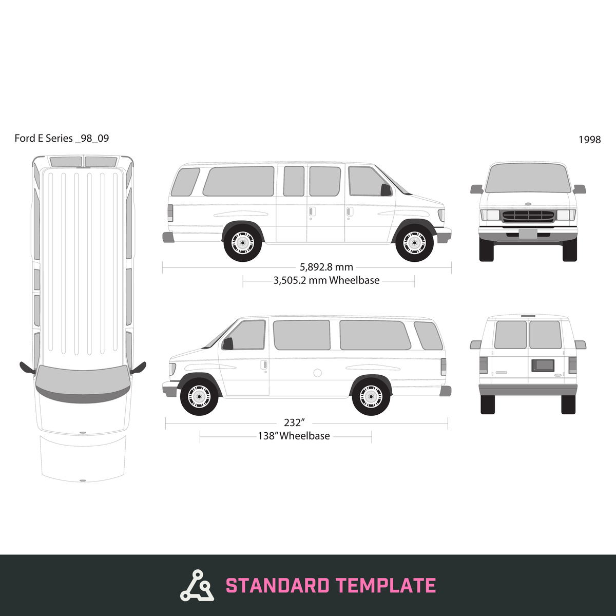 1998 Ford E Series vector wrap template V09, Design-Ready PDF - GravBase