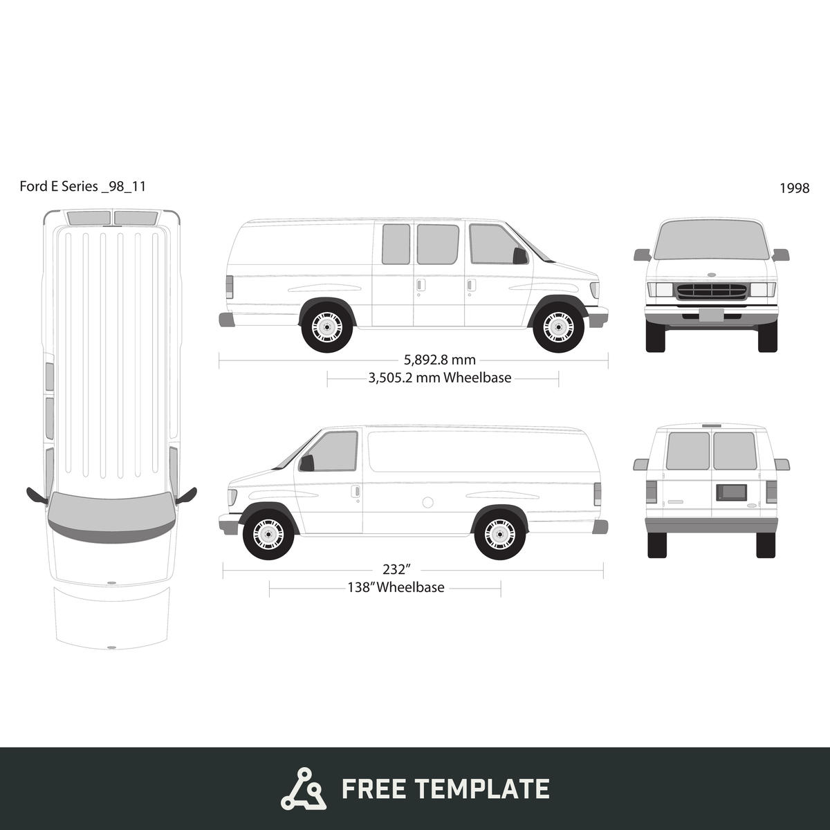 1998 Ford E Series free vector vehicle wrap template - GravBase