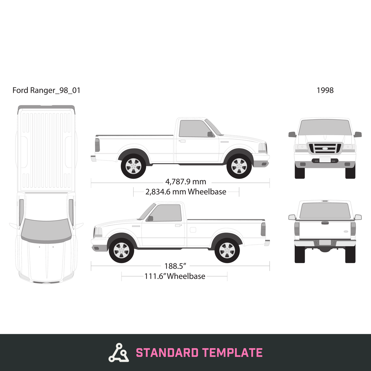 1998 Ford Ranger vector wrap template V01, Design-Ready PDF - GravBase