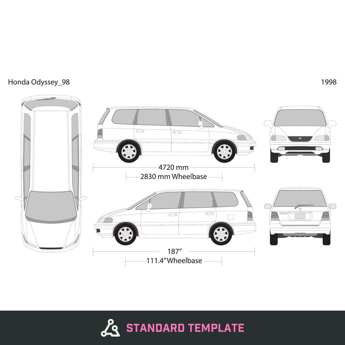 1998 Honda Odyssey vector wrap template, Design-Ready PDF - GravBase