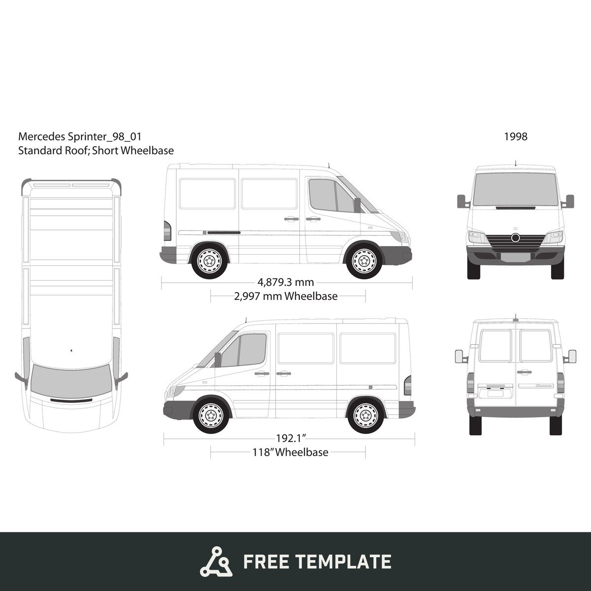 1998 Mercedes Sprinter free vector vehicle wrap template - GravBase