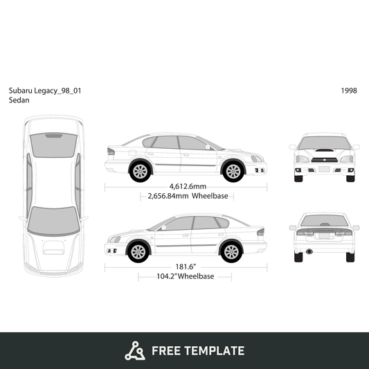 1998 Subaru Legacy free vector vehicle wrap template - GravBase