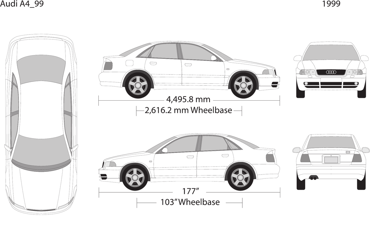 1999 Audi A4 vector wrap template, Design-Ready PDF - GravBase