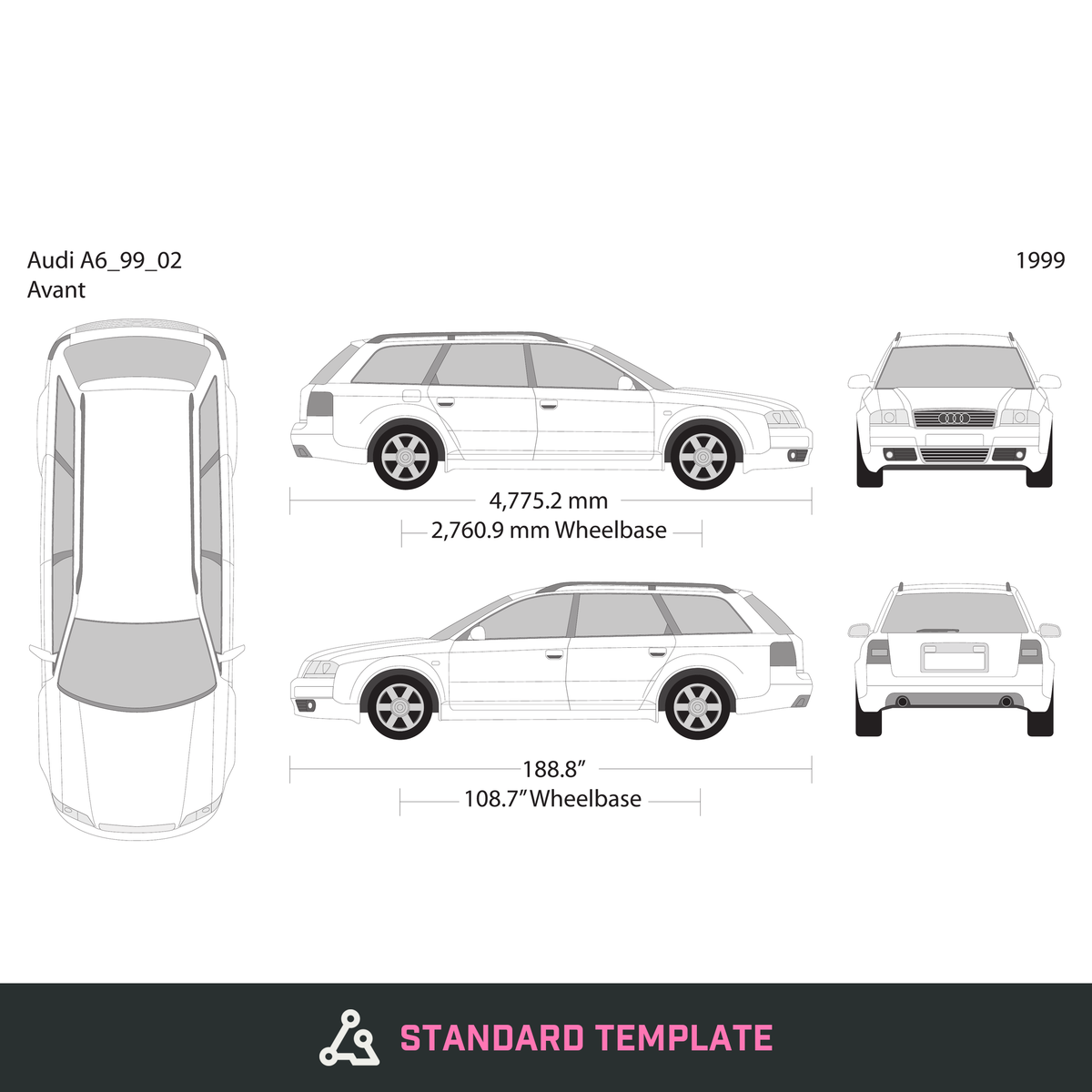 1999 Audi A6 vector wrap template V02, Design-Ready PDF - GravBase