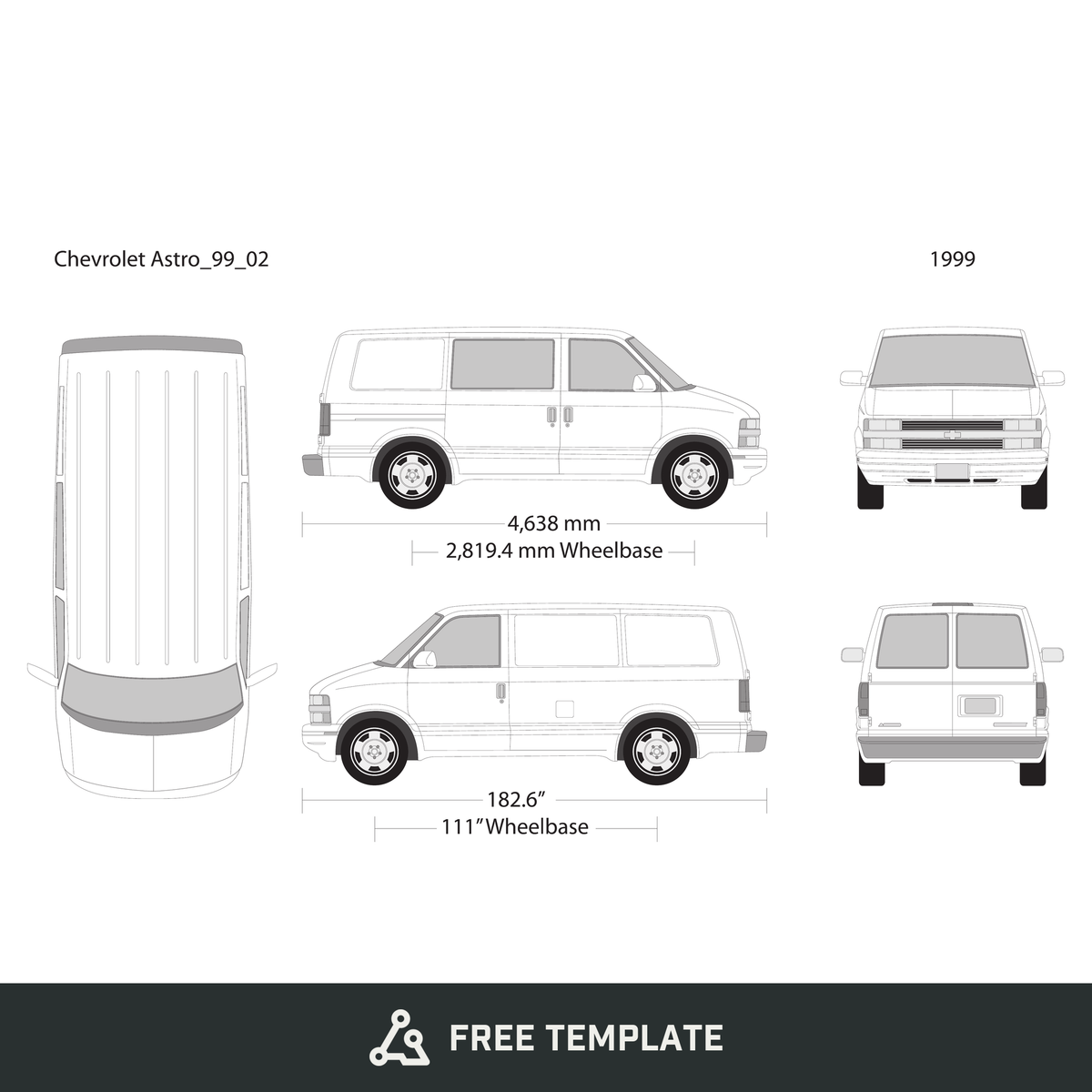1999 Chevy Astro free vector vehicle wrap template - GravBase