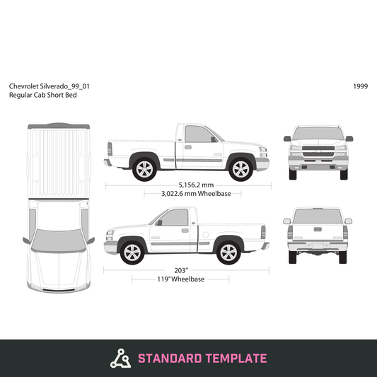 1999 Chevy Silverado 1500 vector wrap template V01, Design-Ready PDF - GravBase
