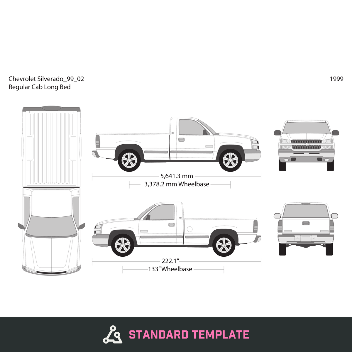 1999 Chevy Silverado 1500 vector wrap template V02, Design-Ready PDF - GravBase