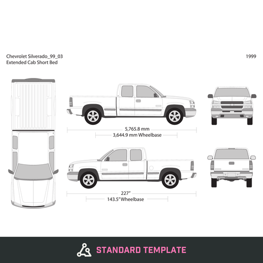 1999 Chevy Silverado 1500 vector wrap template V03, Design-Ready PDF - GravBase