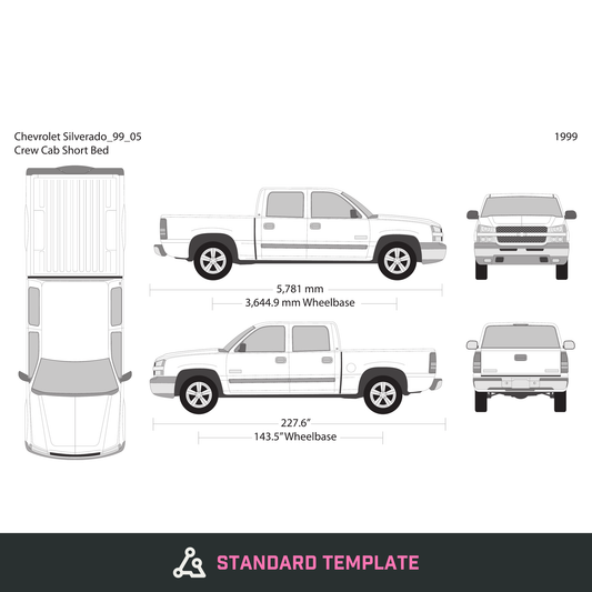 1999 Chevy Silverado 1500 vector wrap template V05, Design-Ready PDF - GravBase