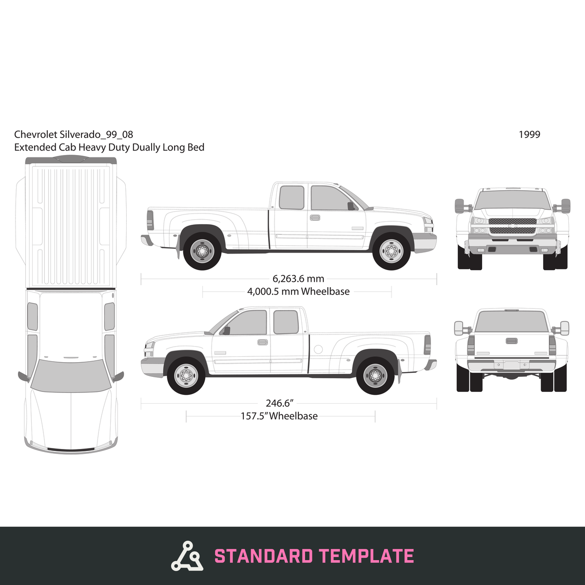 1999 Chevy Silverado 2500-3500 HD vector wrap template V08, Design-Ready PDF - GravBase