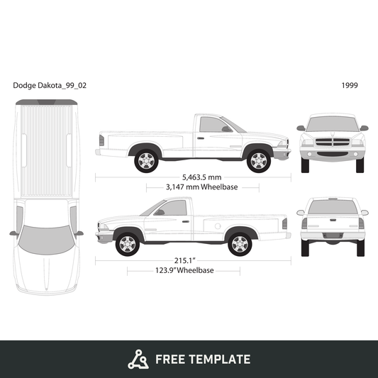 1999 Dodge Dakota free vector vehicle wrap template - GravBase