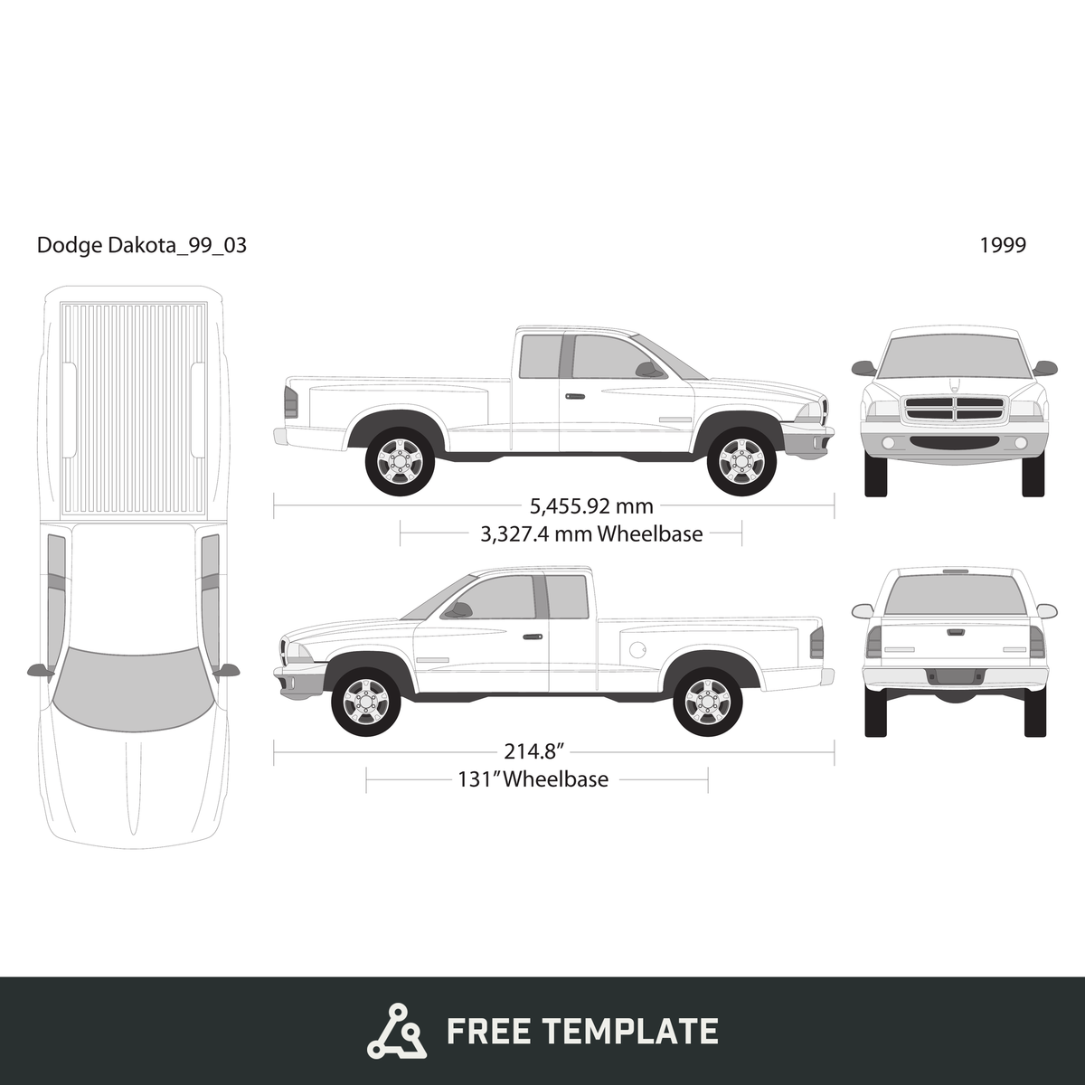 1999 Dodge Dakota free vector vehicle wrap template - GravBase
