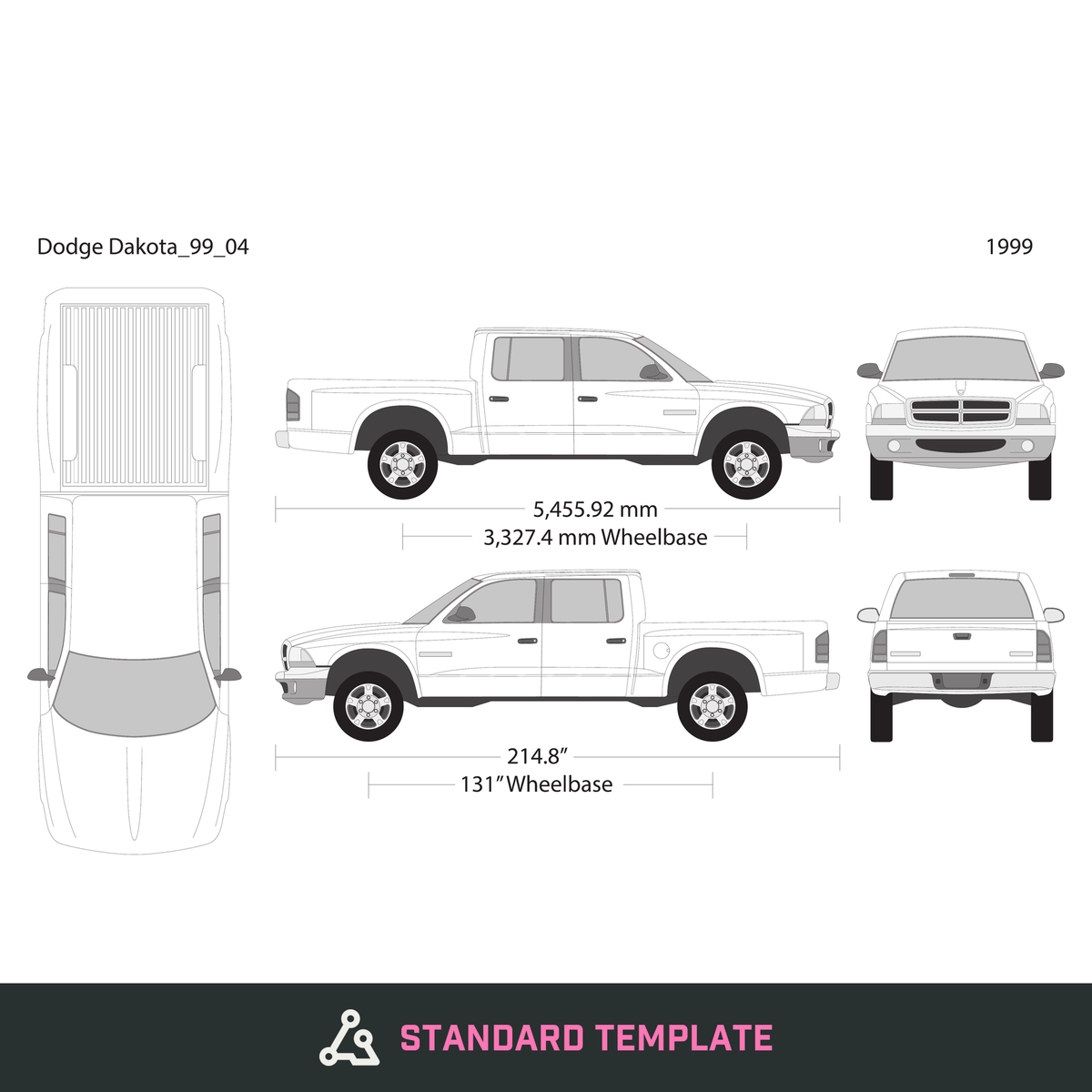 1999 Dodge Dakota vector wrap template V04, Design-Ready PDF - GravBase