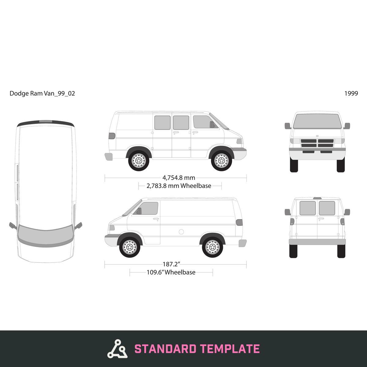 1999 Dodge Ram Van vector wrap template V02, Design-Ready PDF - GravBase