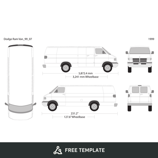 1999 Dodge Ram Van free vector vehicle wrap template - GravBase