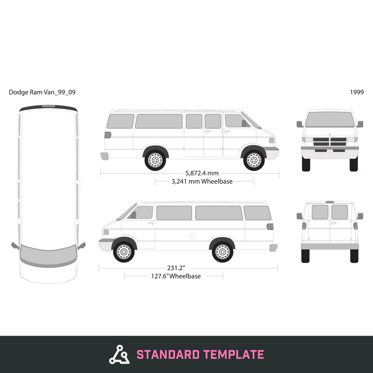 1999 Dodge Ram Van vector wrap template V09, Design-Ready PDF - GravBase