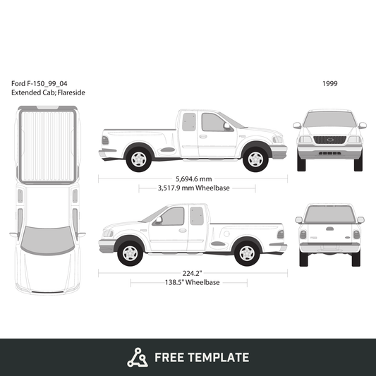1999 Ford F-150 free vector vehicle wrap template - GravBase