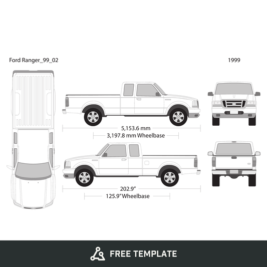 1999 Ford Ranger free vector vehicle wrap template - GravBase